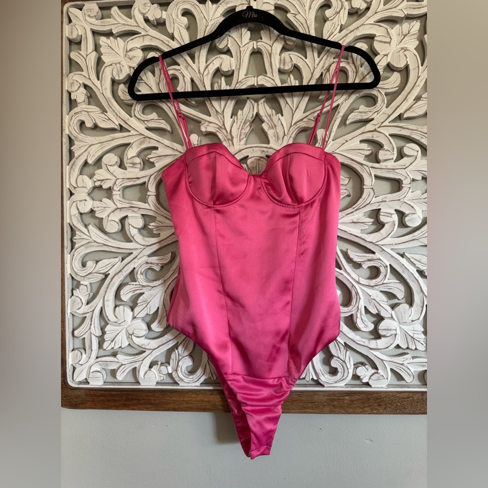 Zara Pink Satin Corset Bodysuit NWOT | Blogger Favorite Date Night Top Sexy Luxe - Picture 7 of 11